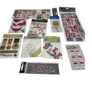 Christmas Scrapbooking Sticker Lot 10pk Santa Cardinal Glitter 3D Embellishments